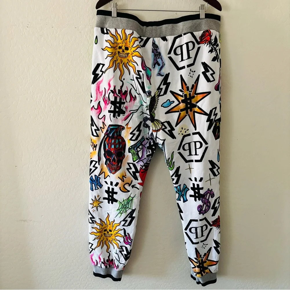 Philipp Plein Tracksuit Zipper‎ Jacket w/ Joggers Tattoo Punk Rocker White XXXL